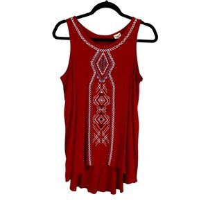 Aztec Embroidery Crinkle Top M Red Boho Indie Folk Western Artsy Festival Soft